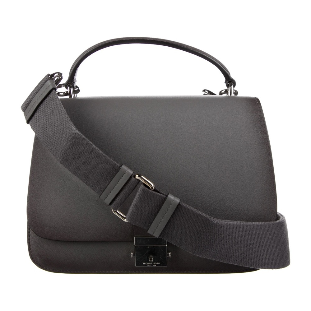 NWT Authentic MICHAEL KORS COLLECTION Mia Calf Leather Shoulder Satchel, Slate